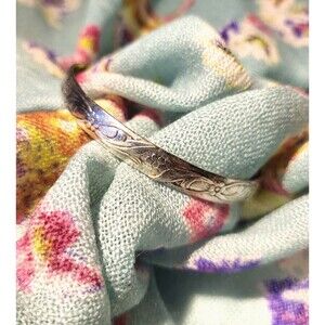 Vintage Taxco Mexico Hand made Sterling Silver Floral BOHO Bangle Bracelet 8"